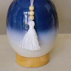 Ceramic Table Lamp with Tassel Accent - Blue Gradient Base and Fabric Shade