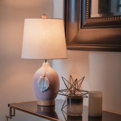 Ceramic Table Lamp with Tassel Accent - Pink Gradient Base and Fabric Shade