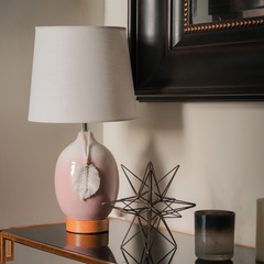 Ceramic Table Lamp with Tassel Accent - Pink Gradient Base and Fabric Shade