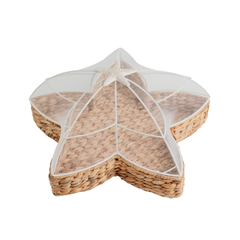 Handwoven Water Hyacinth Star Tray with Mesh Food Cover