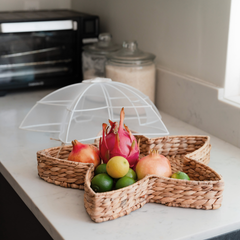Handwoven Water Hyacinth Star Tray with Mesh Food Cover