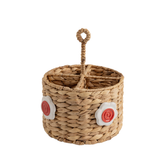 Handwoven Seagrass Utensil Holder with Red Ceramic Flower Accent