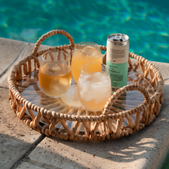 Twisted Water Hyacinth Round Tray with Handles