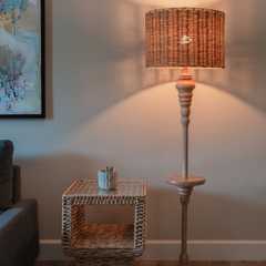 Natural Rattan Floor Lamp with Wooden Stand – Handcrafted Eco-Friendly Woven Light for Living Room or Bedroom Décor