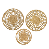 Set Of 3 Handwoven Natural Fiber Wall Décor – Natural Boho Circular Design - Starburst Ring