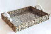 Handcrafted Seagrass Rectangular Tray with Ceramic Handles