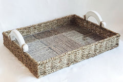 Handcrafted Seagrass Rectangular Tray with Ceramic Handles