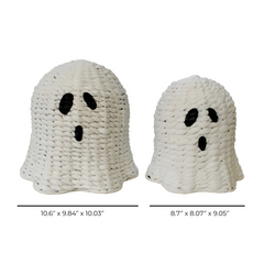 Set Of 2 Handwoven White Ghost-shaped Decorative Accents – Halloween Tabletop Décor