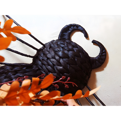 Set Of 2 Handwoven Black Spider Wall Decor With Curled Horn Detail – Halloween Accent Art