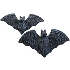Set Of 2 Handwoven Black Bat Wall Hangings – Halloween Rattan Décor Accents