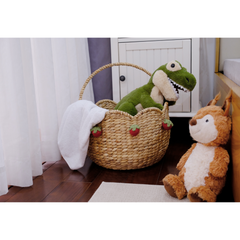 Handwoven Scalloped Basket With Handle – Natural Seagrass Storage With Strawberry Accents