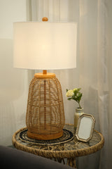 Rattan Table Lamp/Fabric shade with UL standard