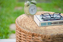 Round Woven Water Hyacinth End Table with Shelf