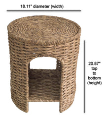 Round Woven Water Hyacinth End Table with Shelf