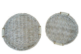 White Woven Water Hyacinth Tray With Ceramic Handles 2 Piece Set