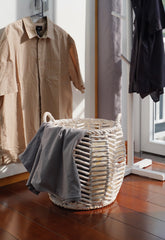 Round Woven Water Hyacinth Baskets 3 Piece Set in White Wash finish