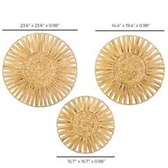 Set Of 3 Handwoven Natural Fiber Wall Décor – Natural Boho Circular Design - Starburst Spoke