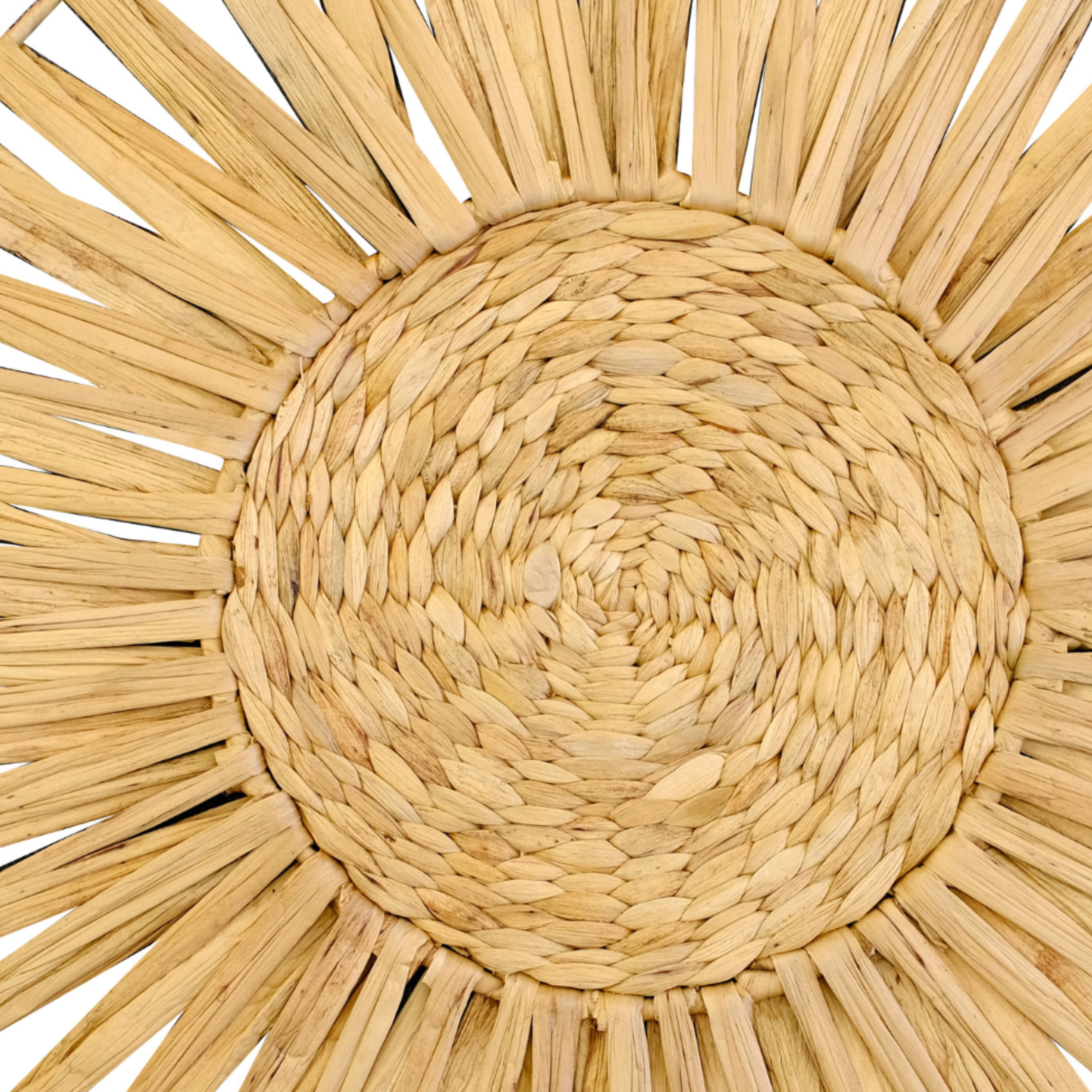 Set Of 3 Handwoven Natural Fiber Wall Décor – Natural Boho Circular Design - Starburst Spoke