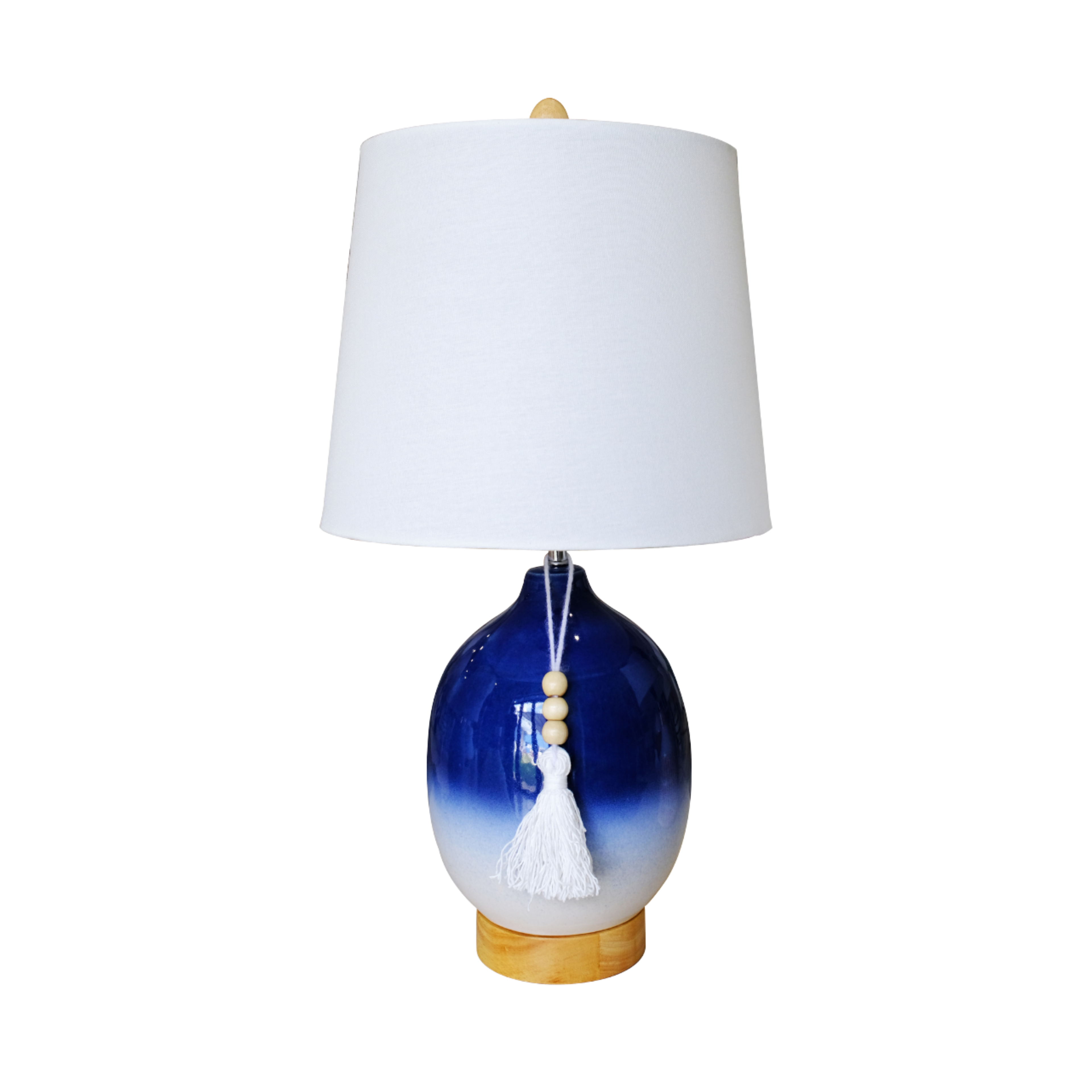 Ceramic Table Lamp with Tassel Accent - Blue Gradient Base and Fabric Shade