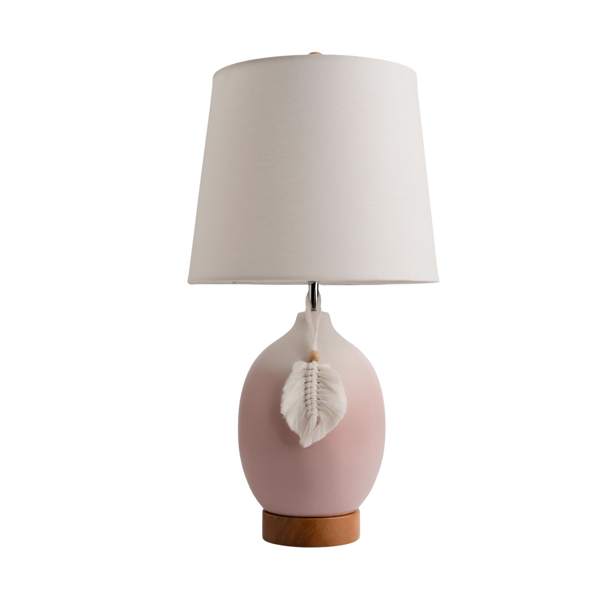 Ceramic Table Lamp with Tassel Accent - Pink Gradient Base and Fabric Shade