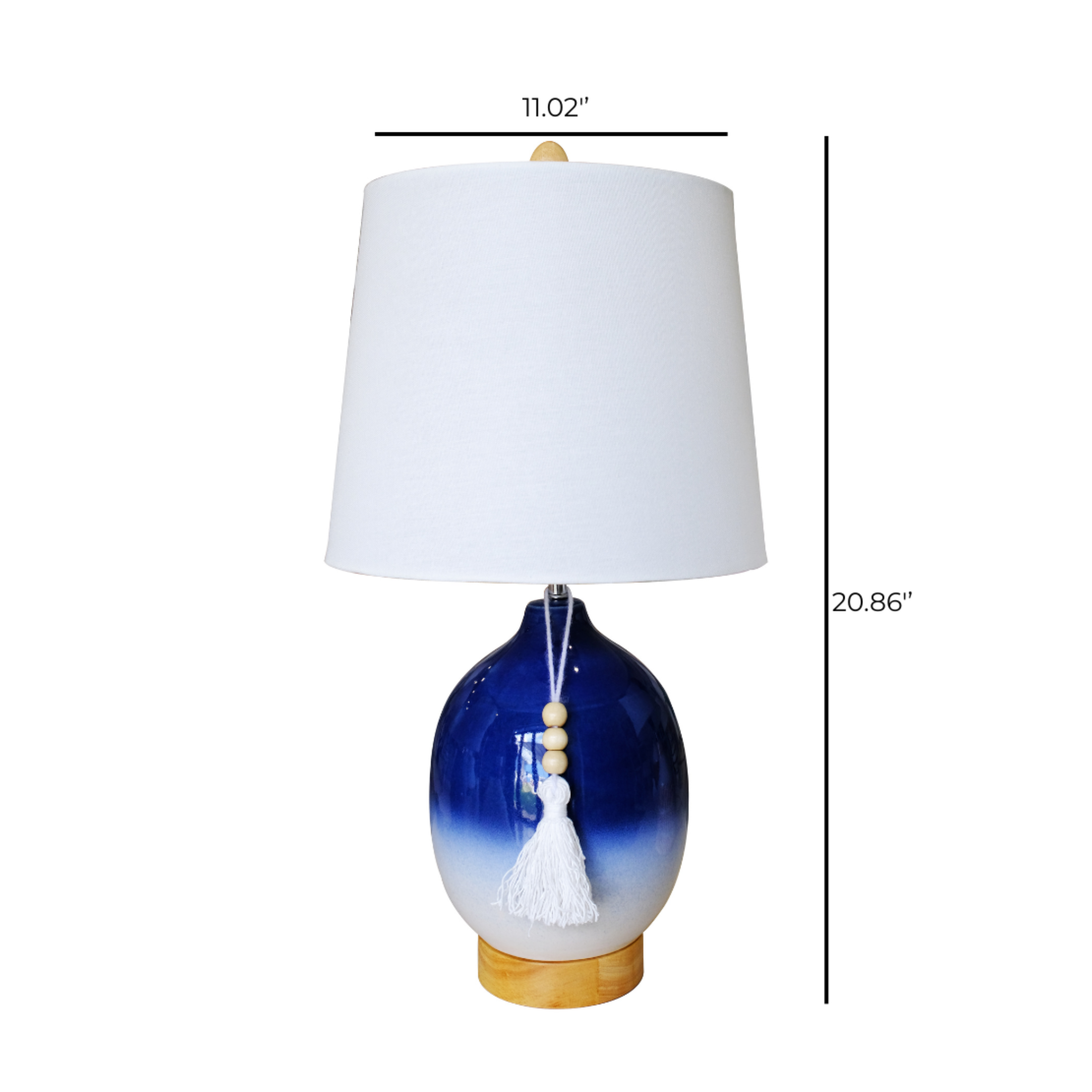 Ceramic Table Lamp with Tassel Accent - Blue Gradient Base and Fabric Shade