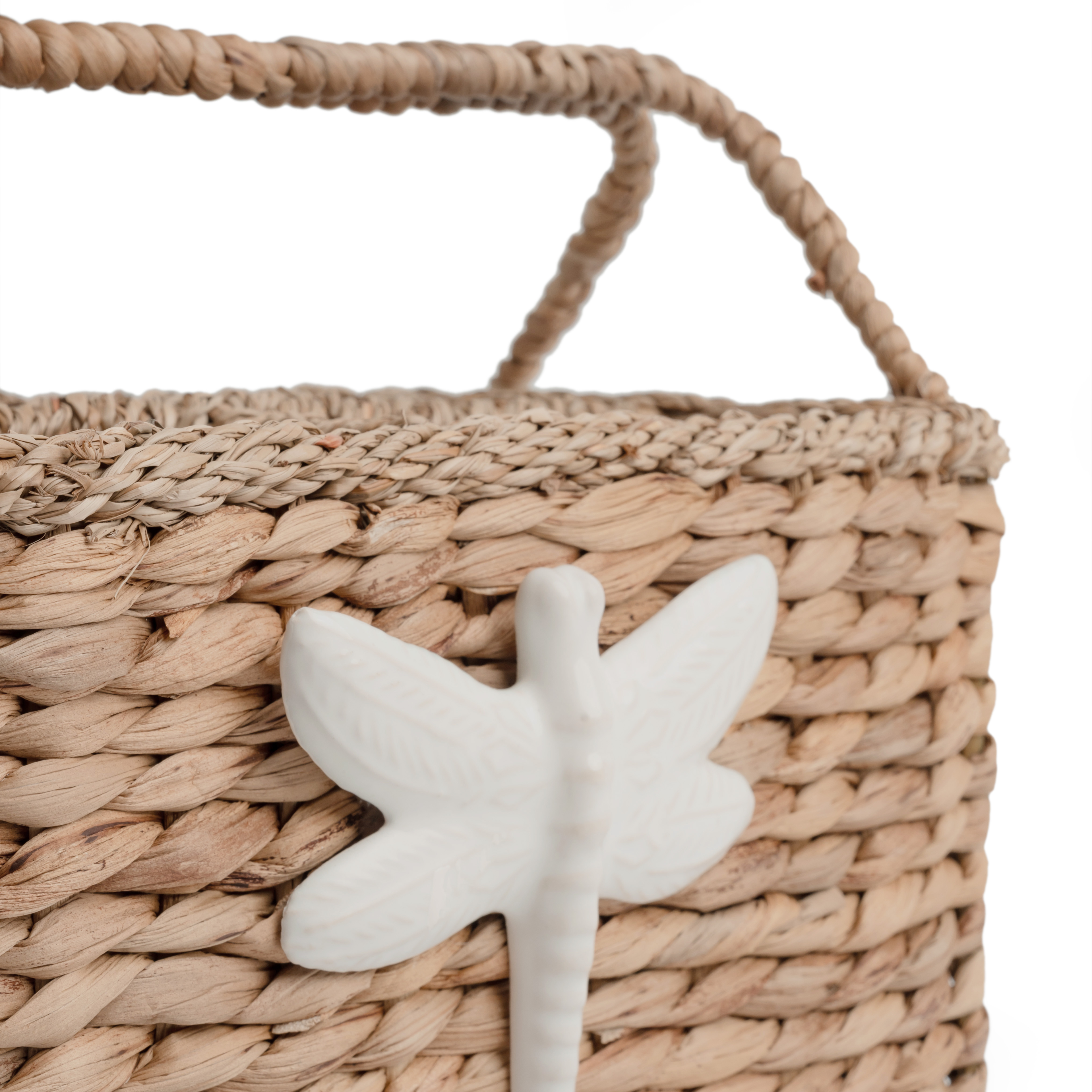 Rustic Woven Dragonfly Basket with Handle, Kitchen or Table Organizer
