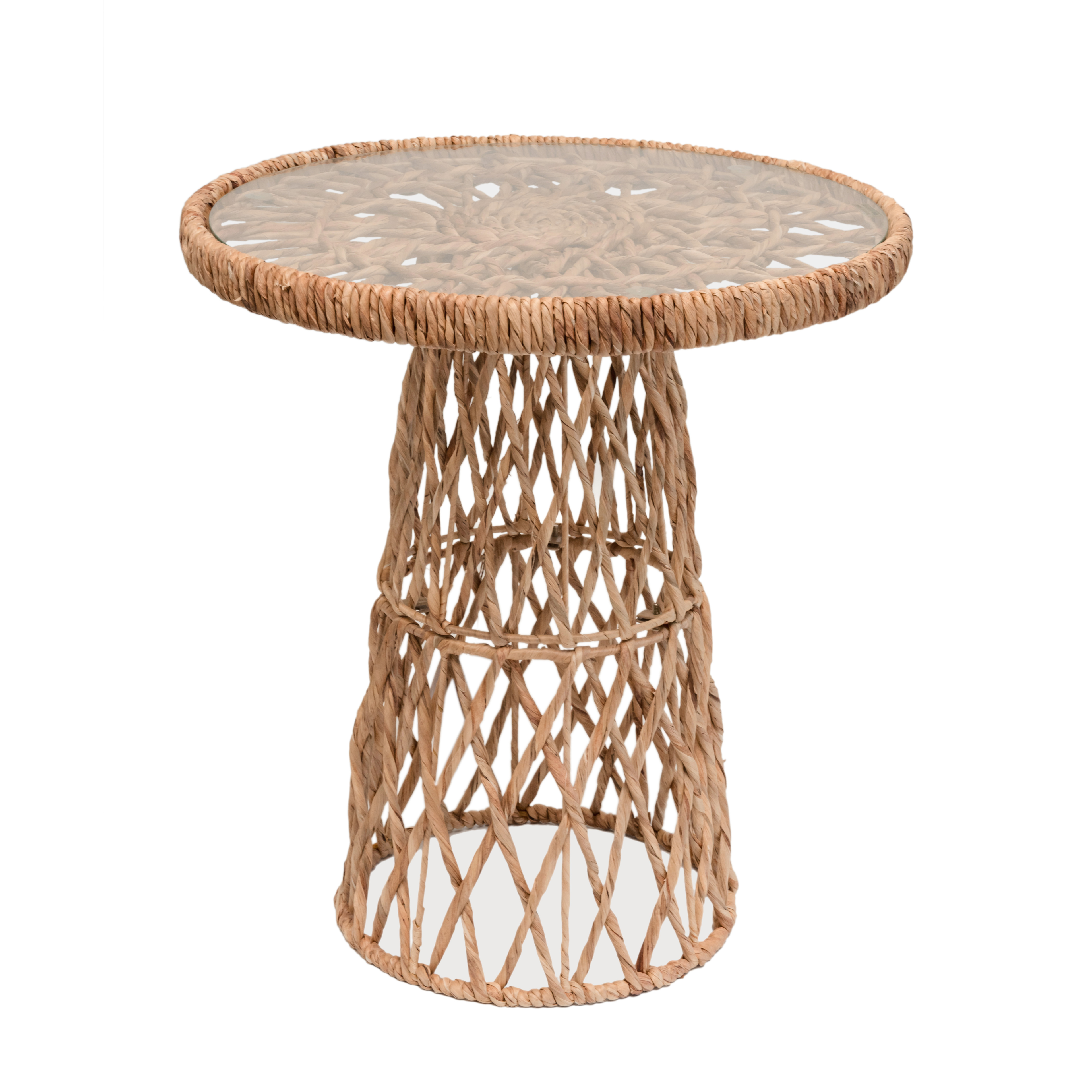 Geometric Circular Side Table with Tempered Glass Top