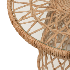 Geometric Circular Side Table with Tempered Glass Top