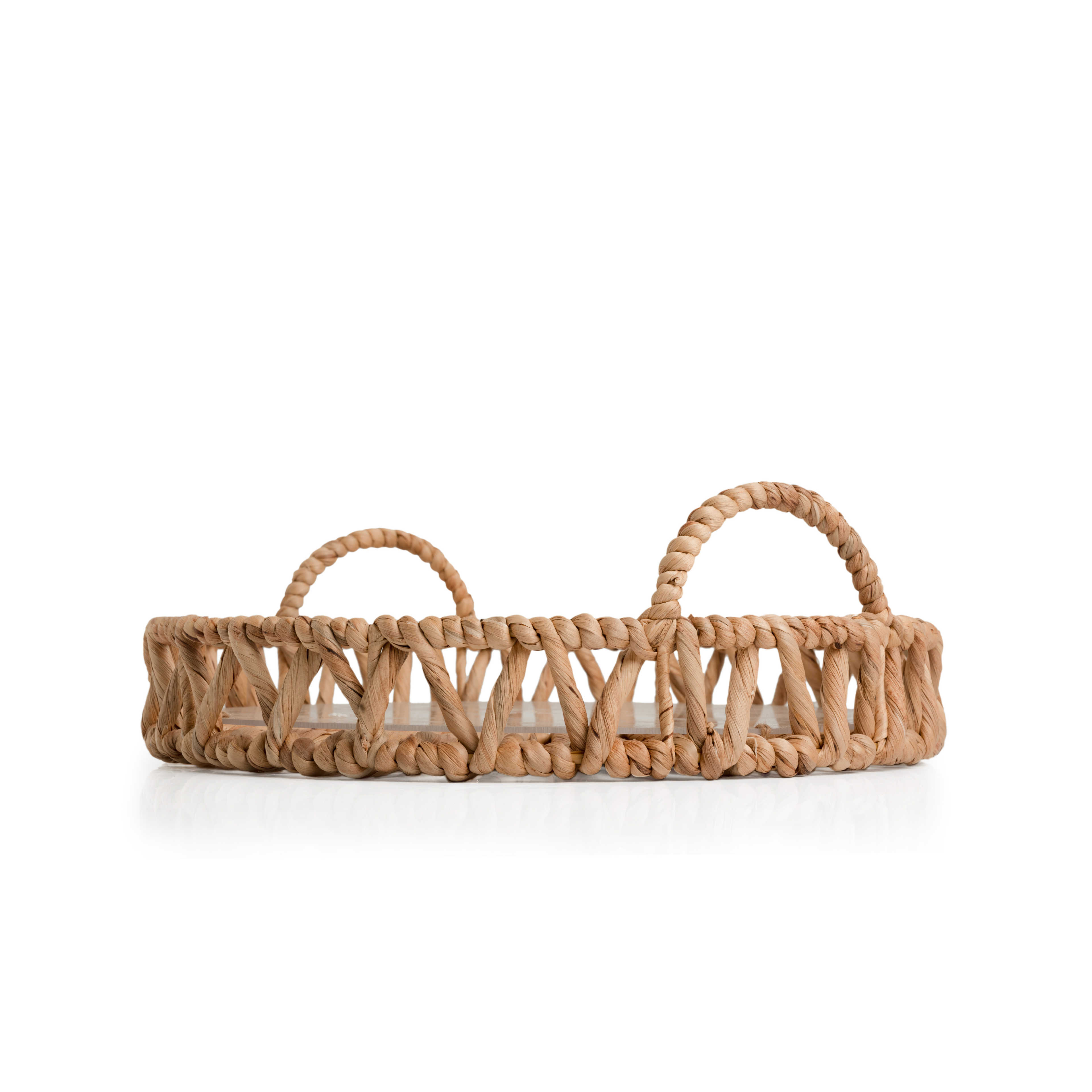 Twisted Water Hyacinth Round Tray with Handles