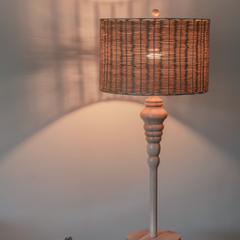Natural Rattan Floor Lamp with Wooden Stand – Handcrafted Eco-Friendly Woven Light for Living Room or Bedroom Décor