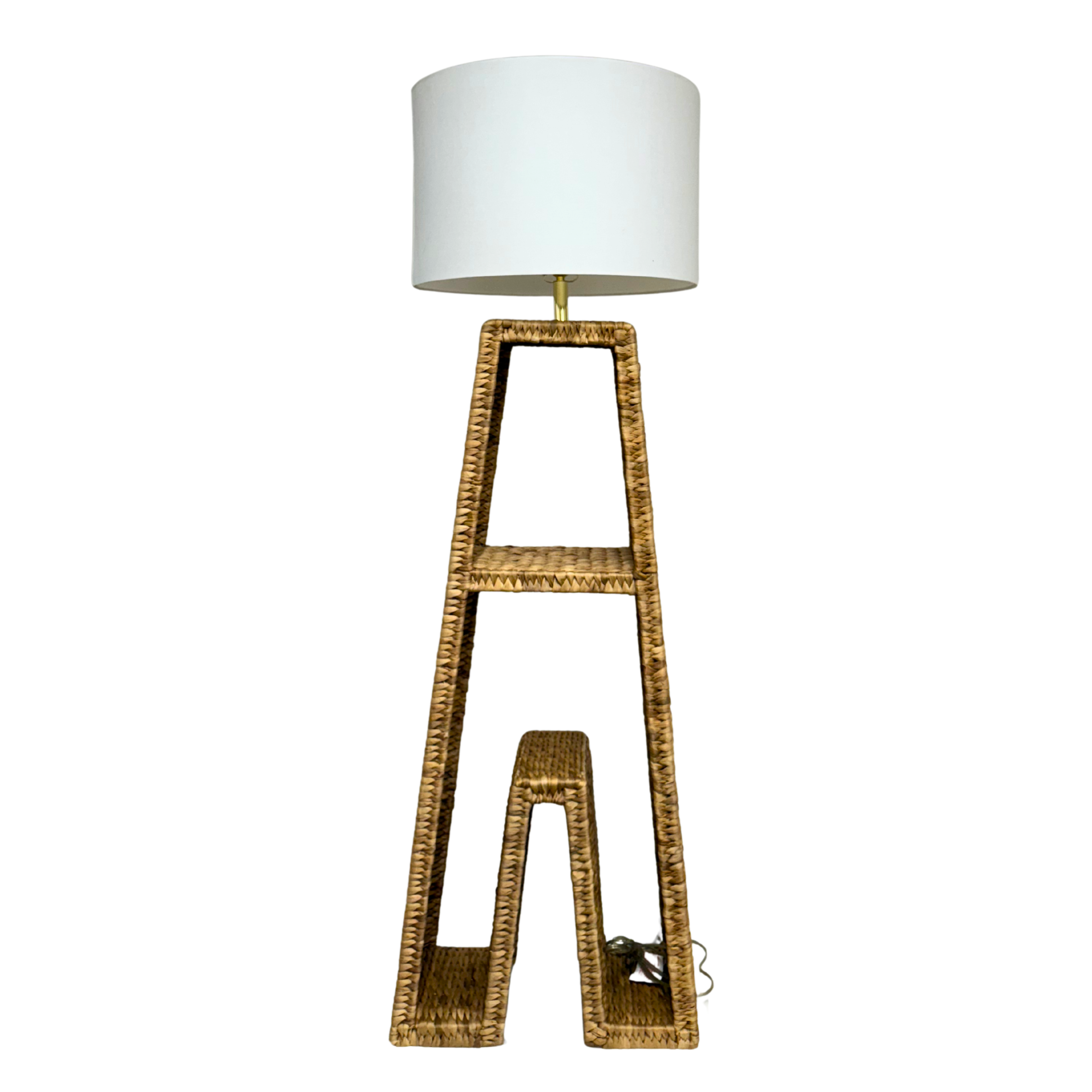 Handwoven Rattan Floor Lamp with Storage Shelf – Eco-Friendly Natural Fiber Standing Lamp for Living Room or Bedroom Décor