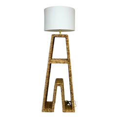 Handwoven Rattan Floor Lamp with Storage Shelf – Eco-Friendly Natural Fiber Standing Lamp for Living Room or Bedroom Décor