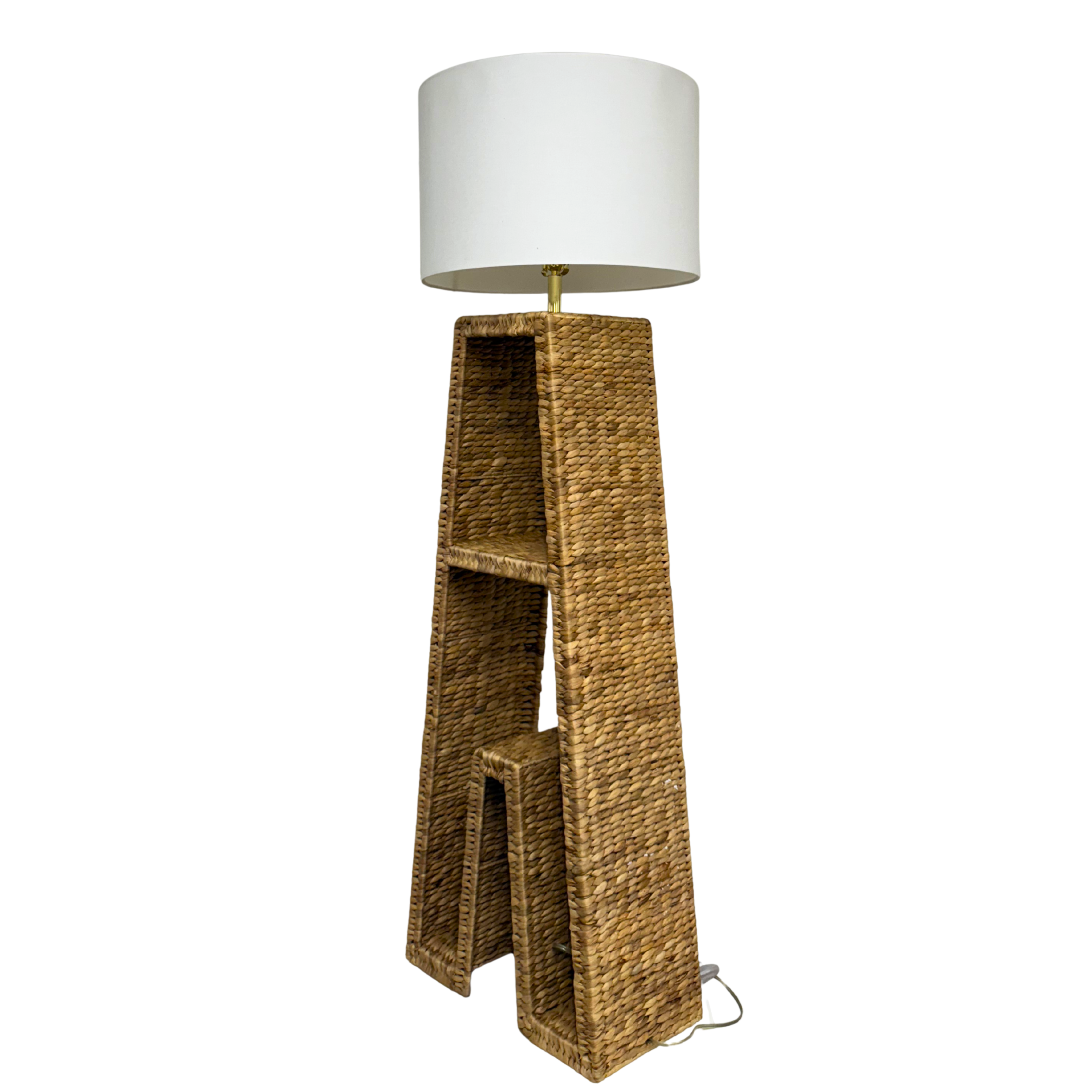 Handwoven Rattan Floor Lamp with Storage Shelf – Eco-Friendly Natural Fiber Standing Lamp for Living Room or Bedroom Décor