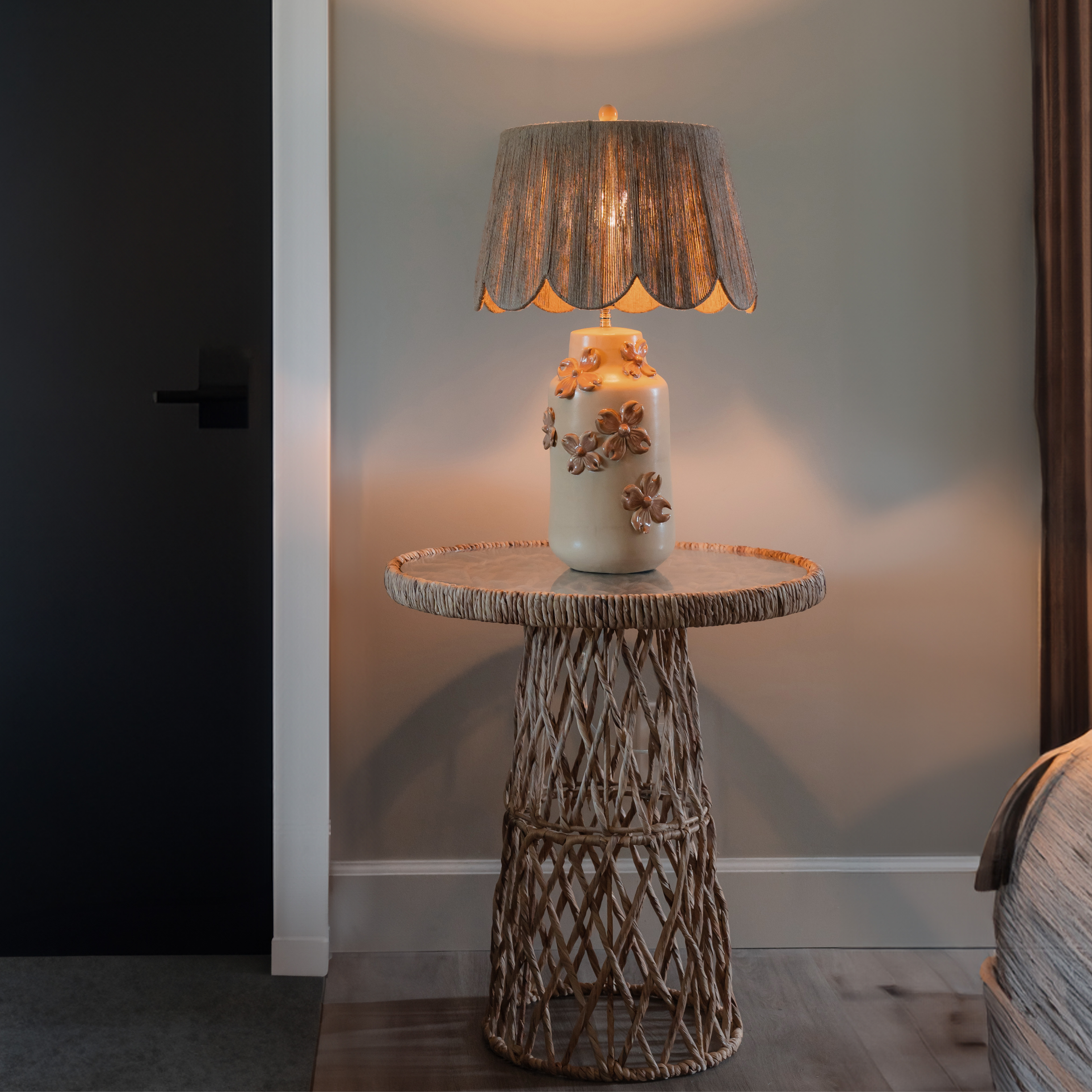 Geometric Circular Side Table with Tempered Glass Top