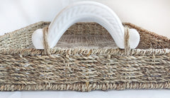 Handcrafted Seagrass Rectangular Tray with Ceramic Handles