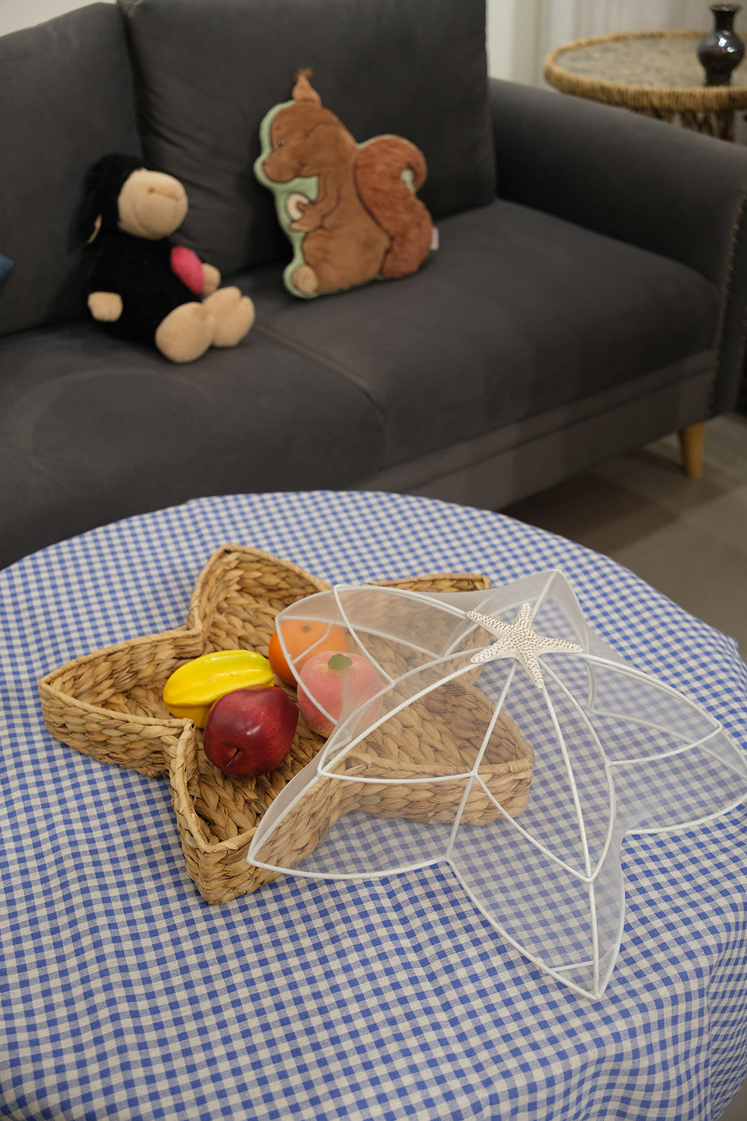 Handwoven Water Hyacinth Star Tray with Mesh Food Cover