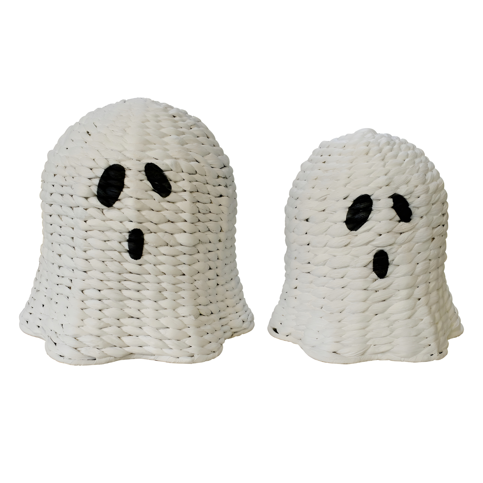 Set Of 2 Handwoven White Ghost-shaped Decorative Accents – Halloween Tabletop Décor