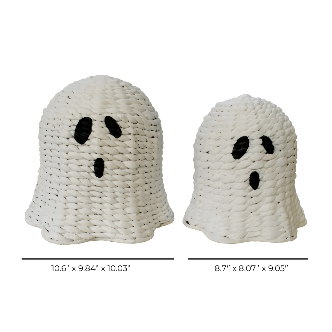 Set Of 2 Handwoven White Ghost-shaped Decorative Accents – Halloween Tabletop Décor