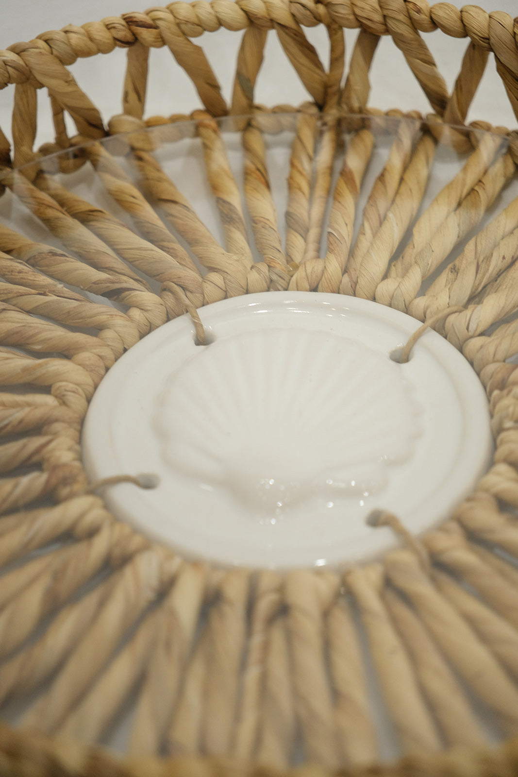 Twisted Water Hyacinth Round Tray with Handles