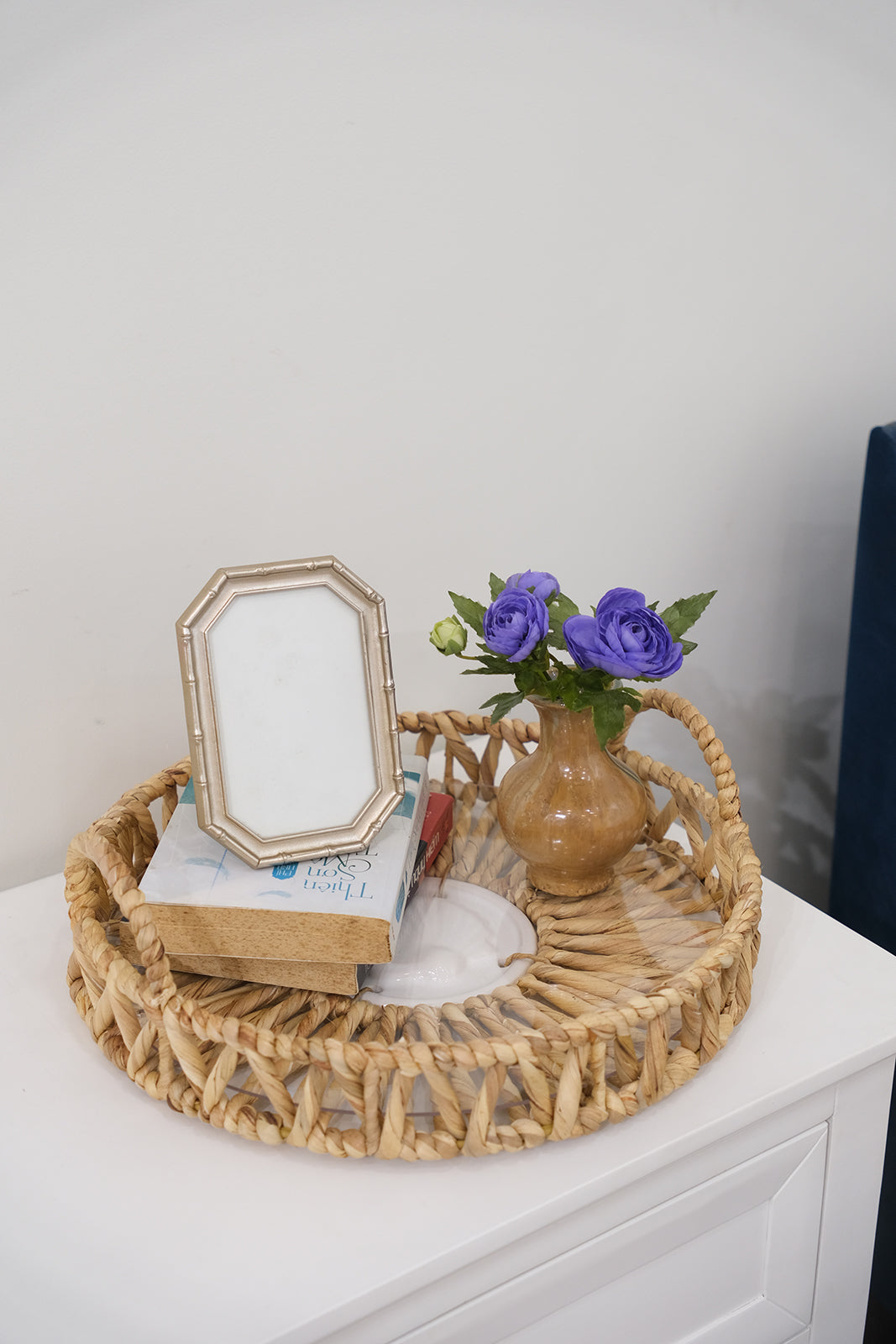 Twisted Water Hyacinth Round Tray with Handles