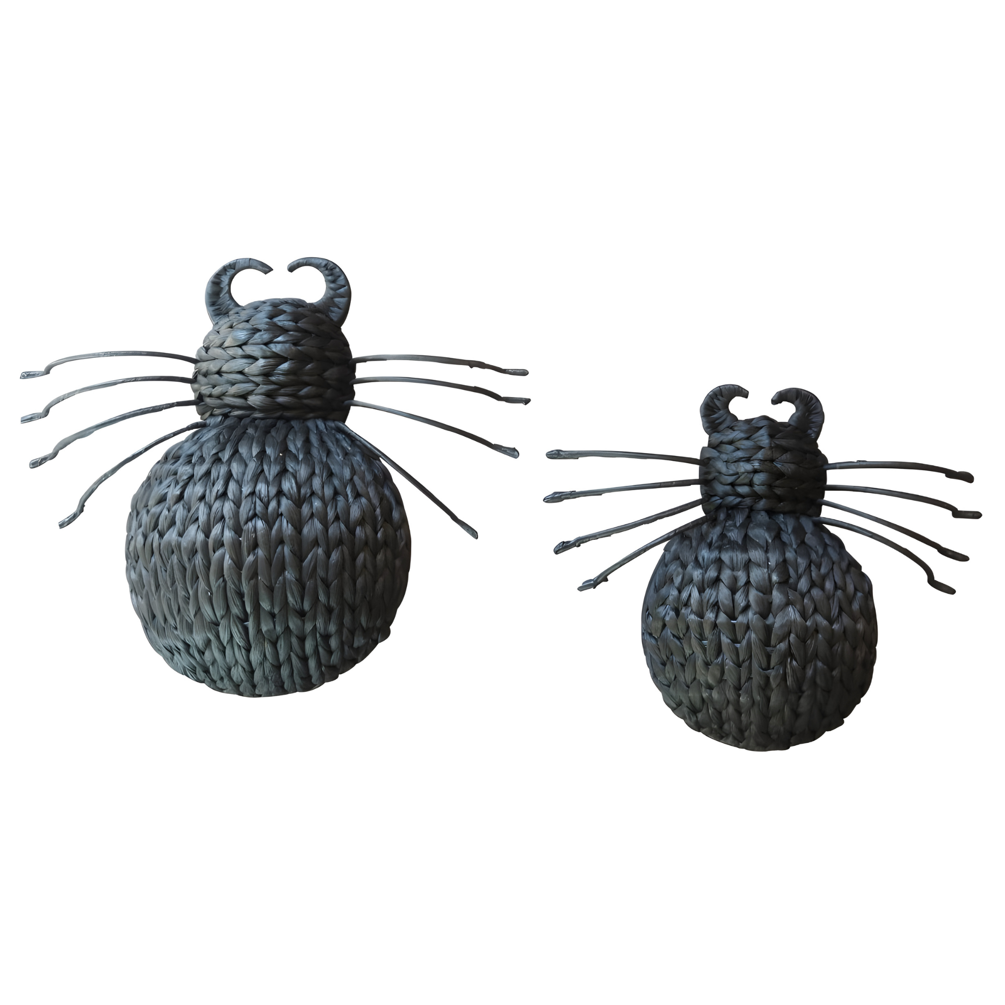 Set Of 2 Handwoven Black Spider Wall Decor With Curled Horn Detail – Halloween Accent Art