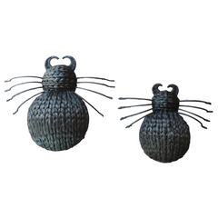 Set Of 2 Handwoven Black Spider Wall Decor With Curled Horn Detail – Halloween Accent Art