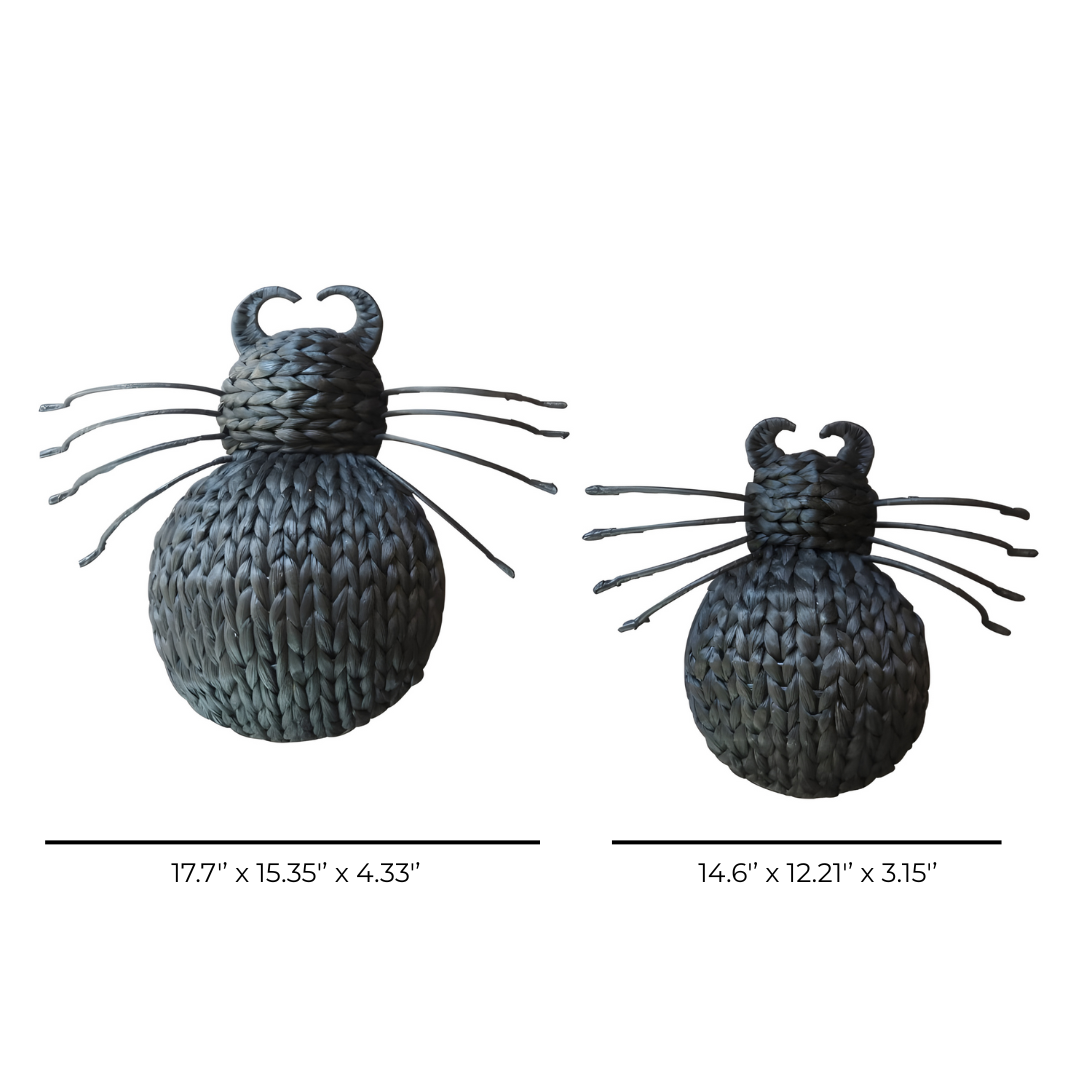 Set Of 2 Handwoven Black Spider Wall Decor With Curled Horn Detail – Halloween Accent Art