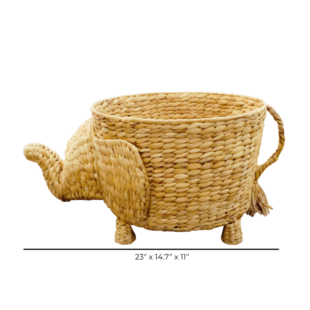 Handwoven Elephant Basket – Natural Animal-shaped Storage Bin With Trunk & Tail Accents