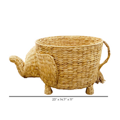 Handwoven Elephant Basket – Natural Animal-shaped Storage Bin With Trunk & Tail Accents
