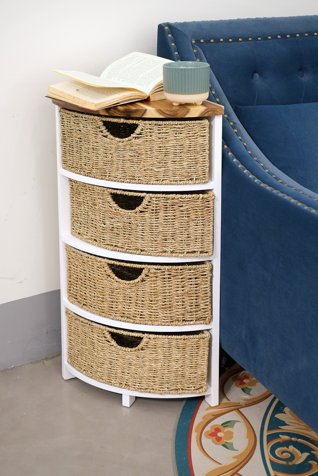 MDF/Wood Corner Cabinet with seagrass drawers