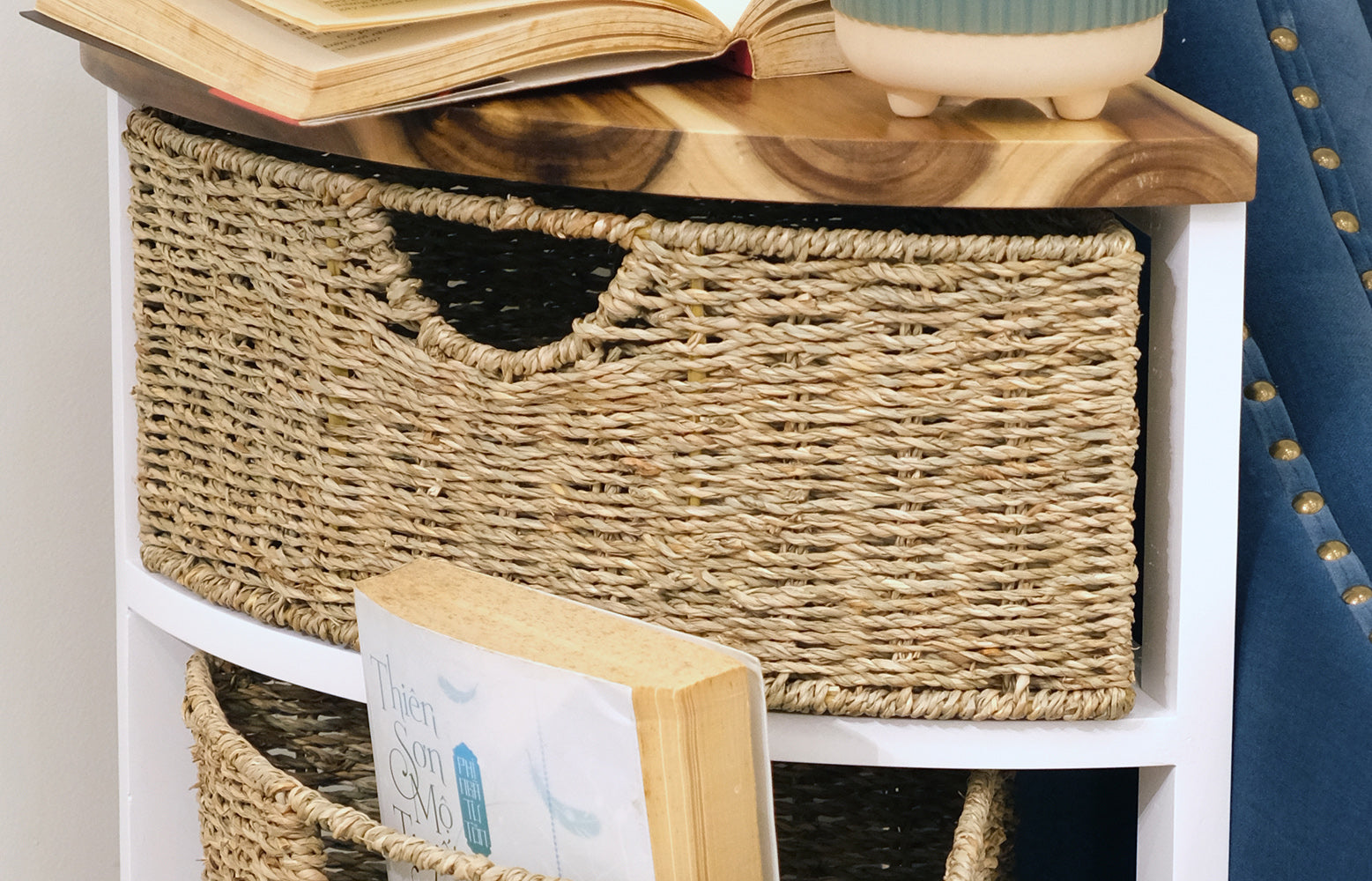 MDF/Wood Corner Cabinet with seagrass drawers