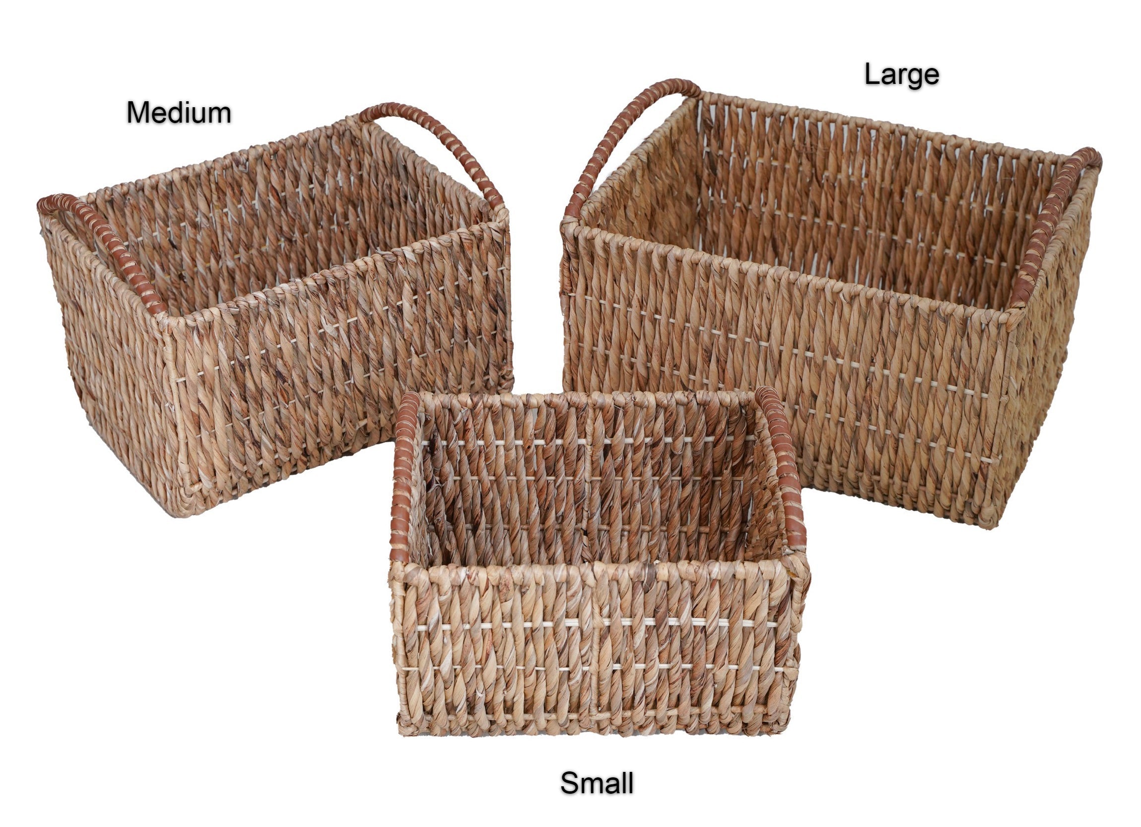 Set of 3 Handwoven Nestable Water Hyacinth Storage Baskets