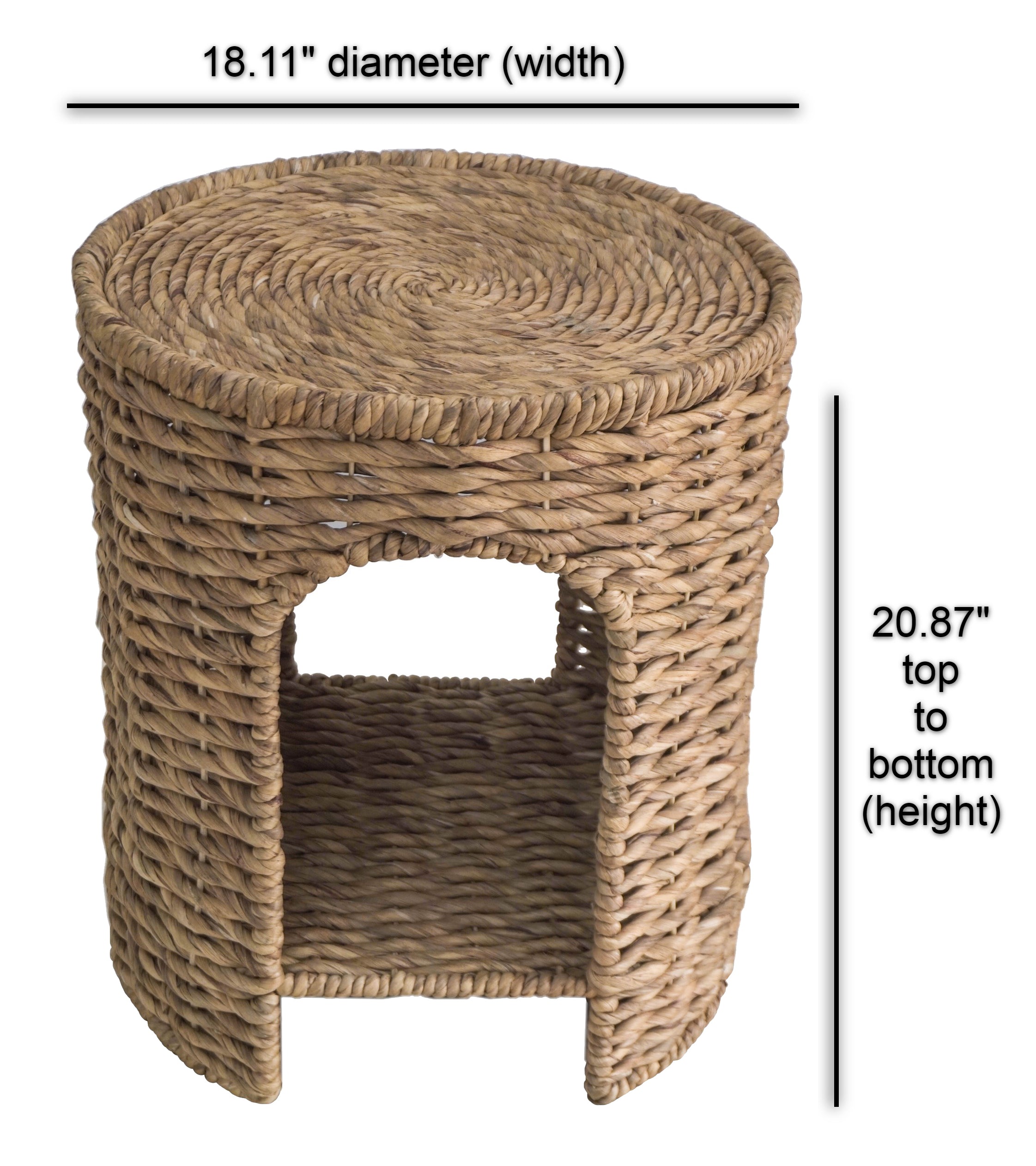 Round Woven Water Hyacinth End Table with Shelf