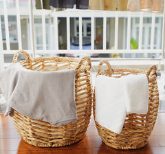 Round Woven Water Hyacinth Baskets 3 Piece Set in Natural Color